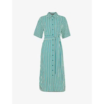 Whistles Womens Stripe-print Belted-waist Linen-blend Midi Dress In Multi-coloured