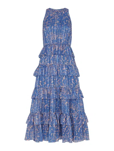 Whistles Womens Purple/multi Paloma Tropical-print Tiered Woven Midi Dress