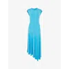 WHISTLES WHISTLES WOMENS TURQUOISE IRIS ASYMMETRIC-HEM STRETCH-JERSEY MIDI DRESS