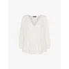 Whistles Gloria Linen Blend Blouse In White
