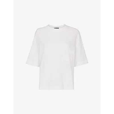 Whistles Womens White Patch-pocket Relaxed-fit Cotton And Linen-blend T-shirt