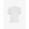 Whistles Womens White Scalloped-neck Puff-sleeve Textured Cotton-blend Top In White