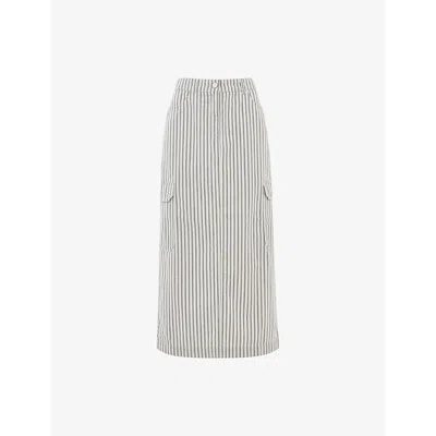 WHISTLES OMENS WHISTLES STRIPE-PRINT HIGH-RISE COTTON AND LINEN-BLEND MIDI SKIRT