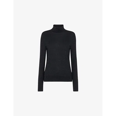Whistles Omens  Annie Roll-neck Metallic-weave Woven Top In Black