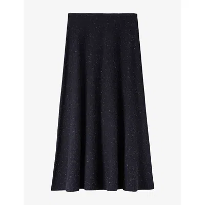 Whistles Womens Annie Sparkle Knitted Midi Skirt Black In Blue