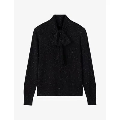 Whistles Womens Annie Sparkle Tie-neck Woven Top Black