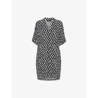 Whistles Womens Black Abstract Triangle-print Cocoon-fit Woven Mini Dress