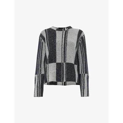 Whistles Omens  Block Stripe Round-neck Wool-blend Jumper In Black