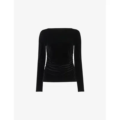 Whistles Womens Boat-neck Long-sleeve Velvet Top Black