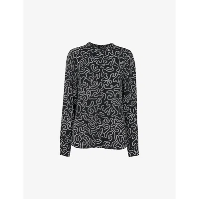 WHISTLES WOMENS CHAIN-PRINT ROUND-NECK WOVEN SHIRT BLACK