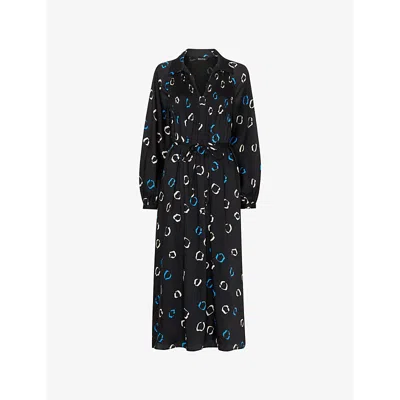 WHISTLES WOMENS BLACK COLLAR LONG-SLEEVE WOVEN MIDI DRESS