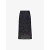 Whistles Floral Sequins Midi Skirt In Black