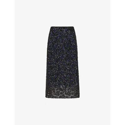 WHISTLES OMENS WHISTLES FLORAL-PATTERN SEQUIN WOVEN MIDI SKIRT