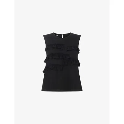 Whistles Womens Black Frilled Sleeveless Woven Top