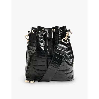 Whistles Womens Giulia Croc-embossed Leather Bucket Bag Black