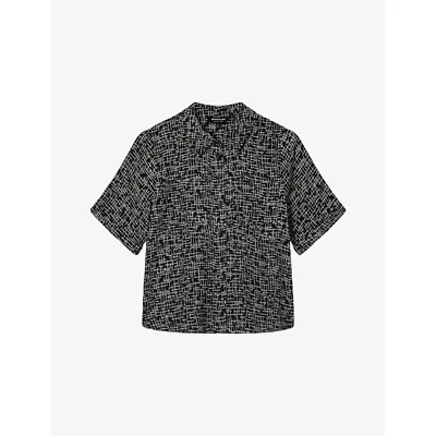 Whistles Womens Black Grid-print Short-sleeved Woven Shirt