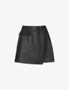 Whistles Womens Black High-rise Wrap Leather Mini Skirt In Black