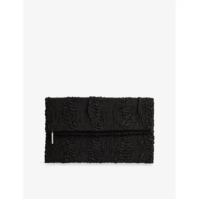 Whistles Womens Black Joy Ruched Satin Clutch Bag