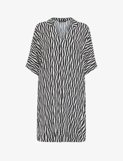 Whistles Womens Black Melanie Graphic-print Relaxed-fit Woven Mini Dress