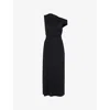Whistles Womens Off-shoulder Asymmetric Crepe Midi Dress Black In Black