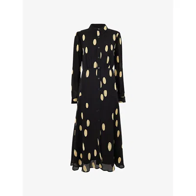 Whistles Womens Black Polka-dot Long-sleeved Woven Midi Dress