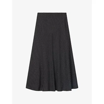 Whistles Womens Black Polka-dot Flared Woven Midi Skirt