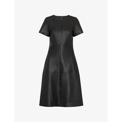 Whistles Womens Rosamund V-neck A-line Leather Midi Dress Black