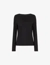 Whistles Womens Black Ruched V-neck Cotton And Modal-blend Top In Black