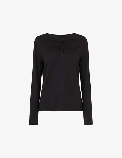Whistles Womens Black Ruched V-neck Cotton And Modal-blend Top