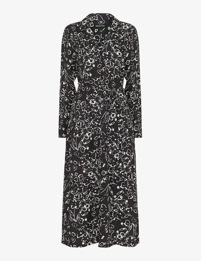 WHISTLES OMENS WHISTLES SCRIBBLE BOUQUET-PATTERN SELF-TIE WOVEN MIDI DRESS