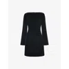 Whistles Womens Square-neck Flare-sleeve Velvet Mini Dress Black In Black