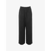 Whistles Womens Black Stitch-embroidered Elasticated-waist Crepe Trousers In Black