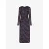 Whistles Womens Blue Abstract Marks Mesh Midi Dress In Blue