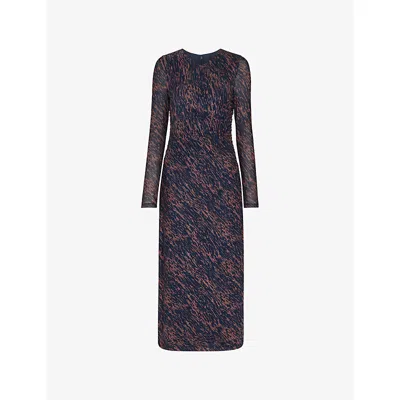 WHISTLES WOMENS BLUE ABSTRACT MARKS MESH MIDI DRESS