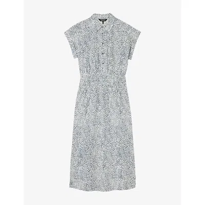 Whistles Womens Blue Animal-print Short-sleeved Cotton Midi Dress In Gray