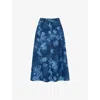 Whistles Womens Chalk-print High-rise Denim Midi Skirt Blue In Blue