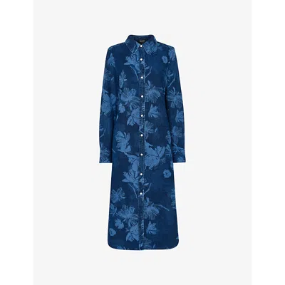 Whistles Womens Chalk-print Relaxed-fit Denim Shirt Dress Blue