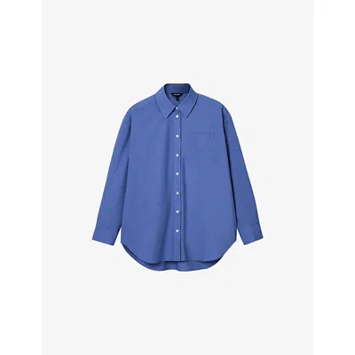 Whistles Womens Blue Collared Relaxed-fit Cotton Shirt