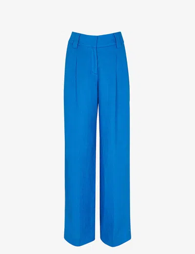 Whistles Leonie Straight Leg Linen Pants In Blue