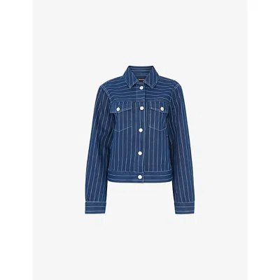 Whistles Womens Blue Pinstriped Relaxed-fit Denim Jacket
