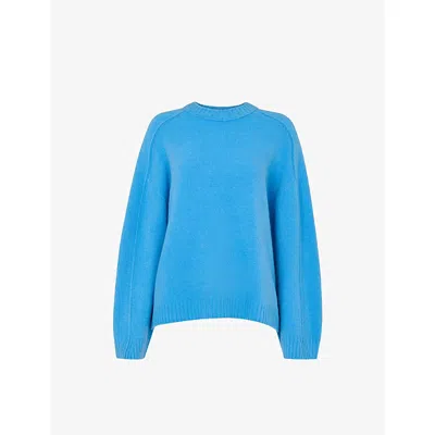 Whistles Womens Blue Round-neck Exposed-seam Wool-blend Jumper Xs