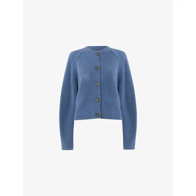 Whistles Womens Blue Round-neck Regular-fit Stretch Wool-blend Cardigan