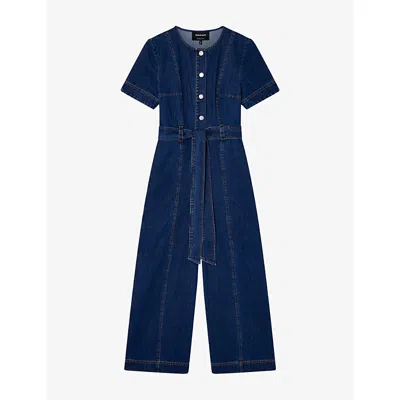 Whistles Omens  Short-sleeve Cropped Denim Jumpsuit In Blue