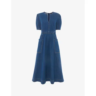 Whistles Womens Blue Short-sleeve Denim Midi Dress