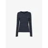 Whistles Stripe Crew Neck Pocket Top, Size 16 In Blue