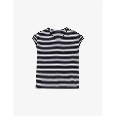 Whistles Womens Blue Striped Cap-sleeve Cotton T-shirt Xs In White