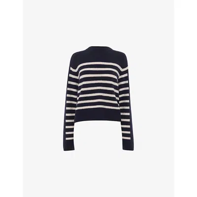 Whistles Womens Blue Striped Round-neck Knitted Jumper