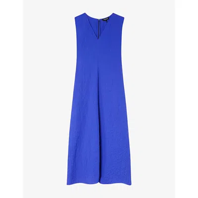 Whistles Womens Blue Textured V-neck Stretch-cotton Midi Dress