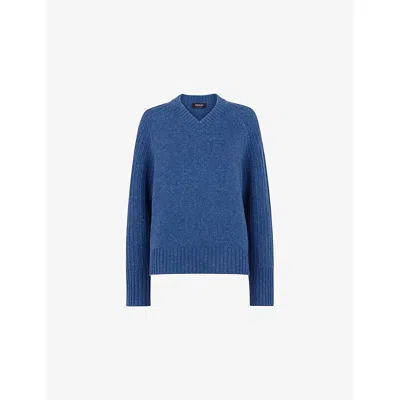 Whistles Womens Blue V-neck Knitted Wool Jumper