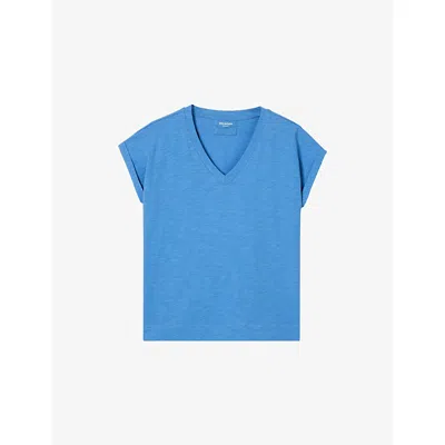 Whistles Womens Blue Willa V-neck Cotton-jersey T-shirt